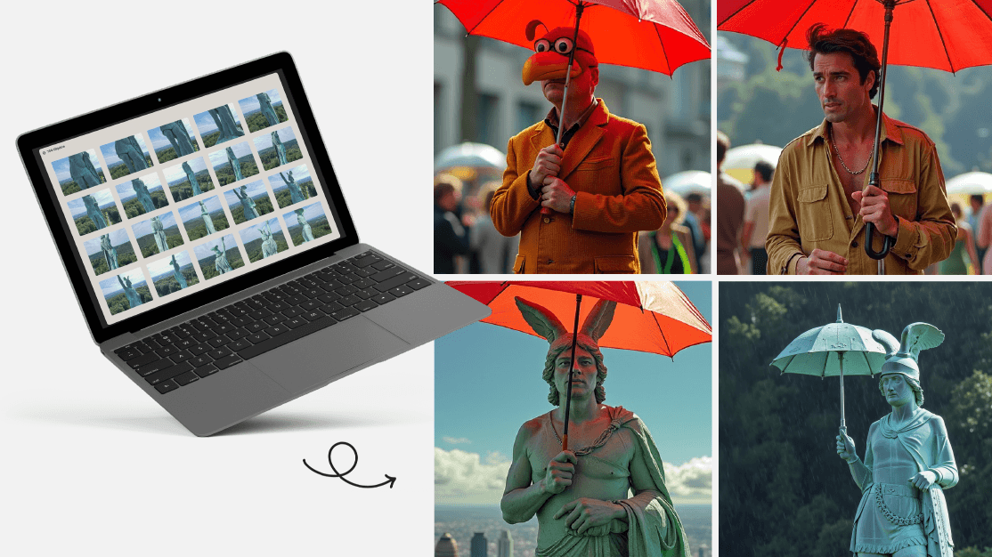 Auf dem Laptop links ist ein Auszug der ausgewählten Trainingsdaten zu sehen. Im nächsten Schritt lernt die KI Schritt für Schritt die Merkmale des Hermannsdenkmals (rechts).