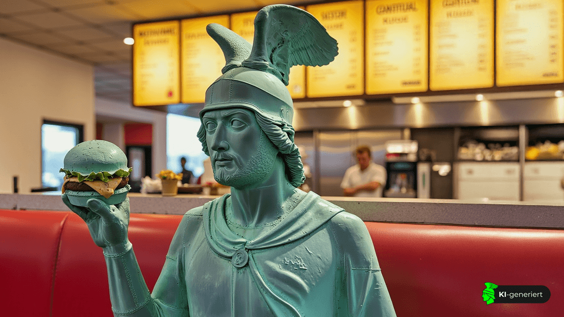 KI-generiertes Bild des Hermannsdenkmals im Burger-Restaurant