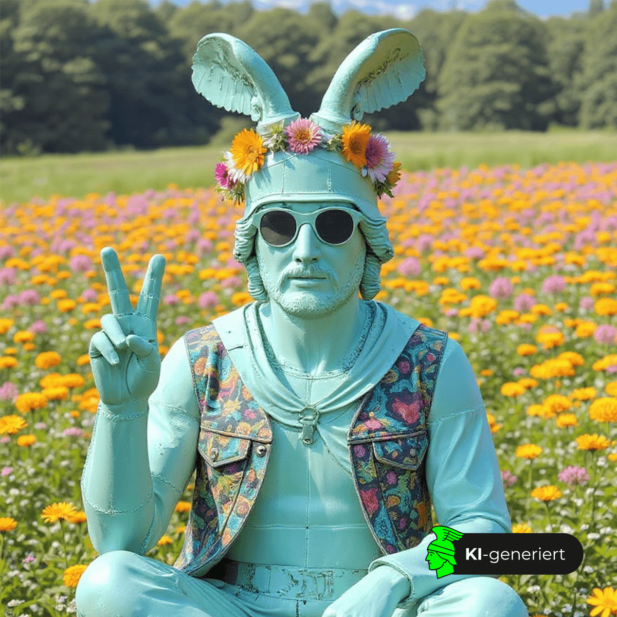 Hermannsdenkmal als Hippie (KI-generiert)